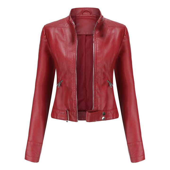 Dames Slim-Fit Ritssluiting Biker Leather Jacket - Rood