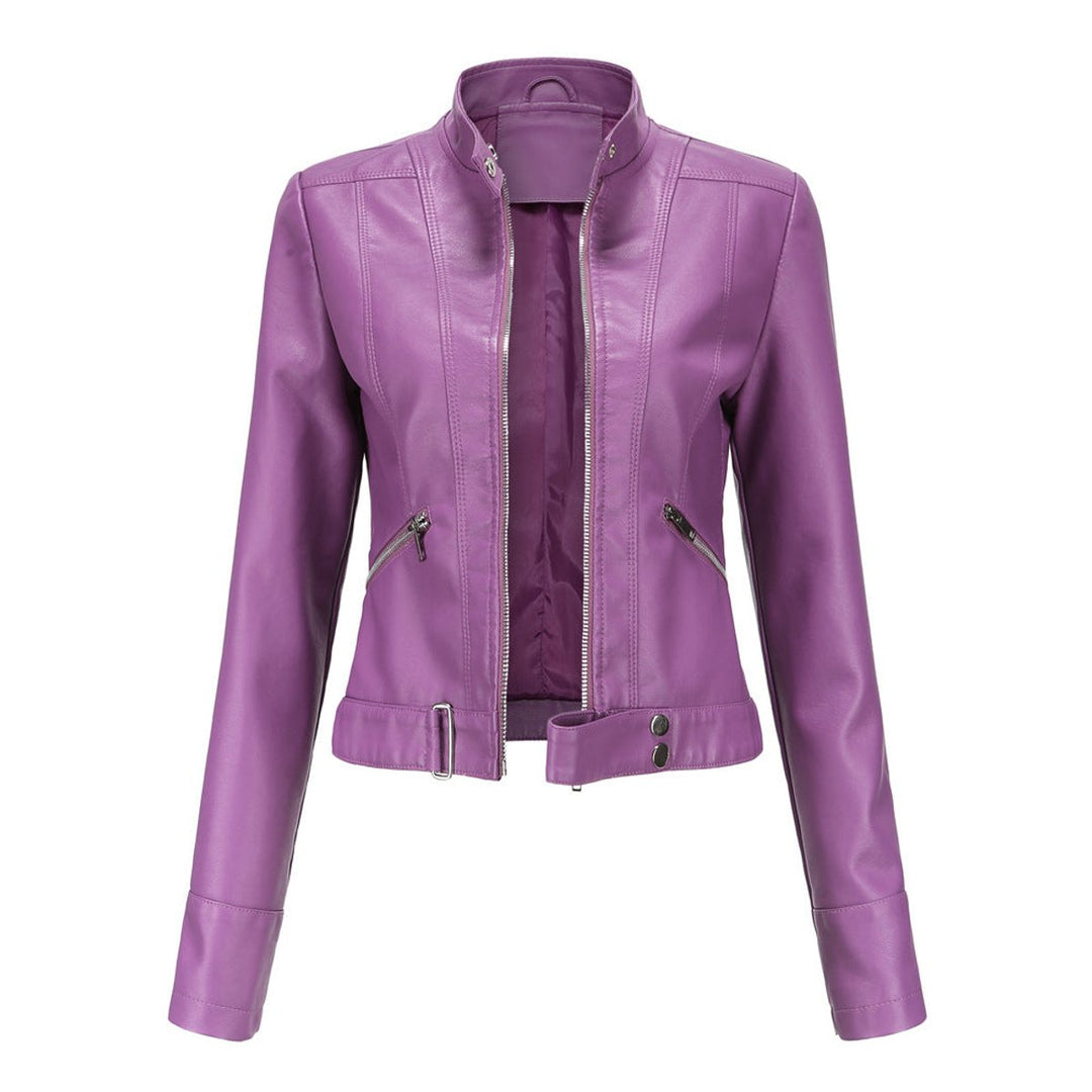 Dames Slim-Fit Ritssluiting Biker Leather Jacket - Donkerviolet
