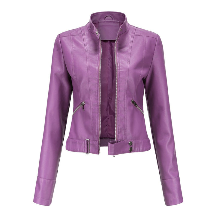 Dames Slim-Fit Ritssluiting Biker Leather Jacket - Donkerviolet