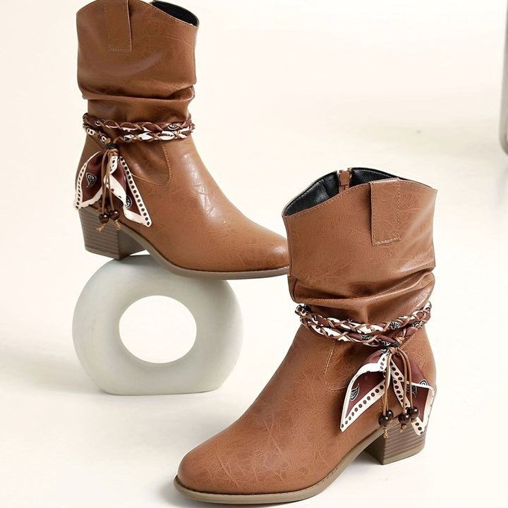Dames Slouch Ankle Boots Western Stijl met Bandana Wikkeldetail
