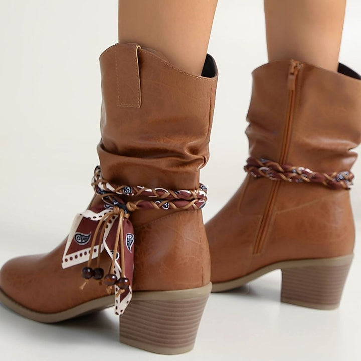 Dames Slouch Ankle Boots Western Stijl met Bandana Wikkeldetail