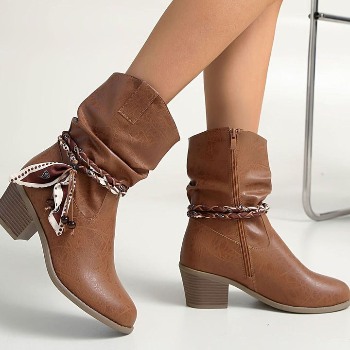 Dames Slouch Ankle Boots Western Stijl met Bandana Wikkeldetail