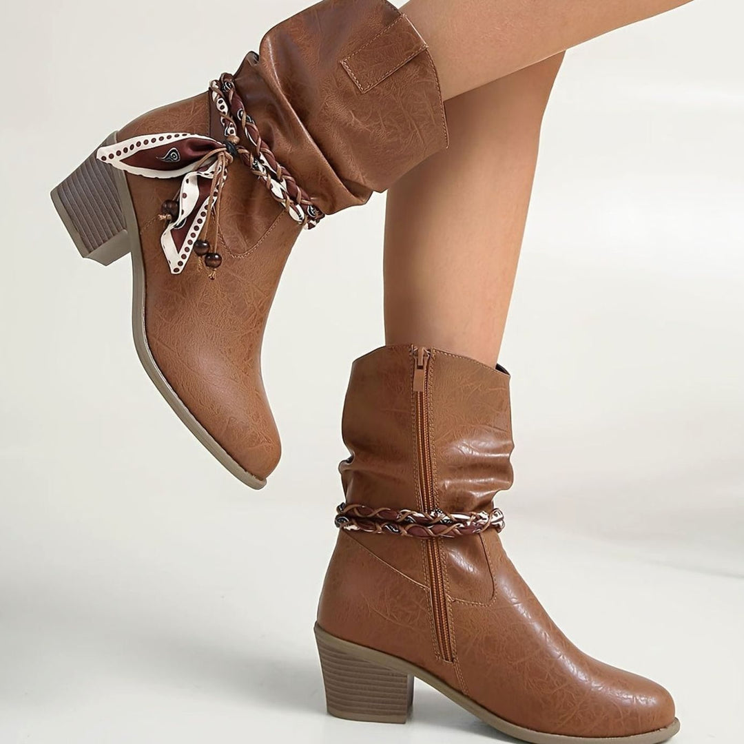 Dames Slouch Ankle Boots Western Stijl met Bandana Wikkeldetail