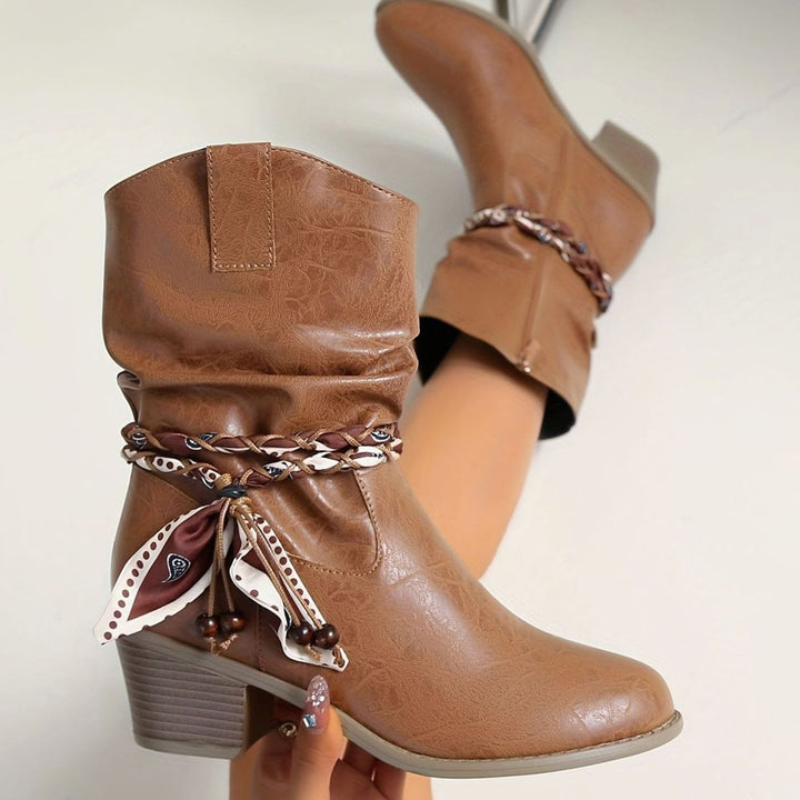 Dames Slouch Ankle Boots Western Stijl met Bandana Wikkeldetail