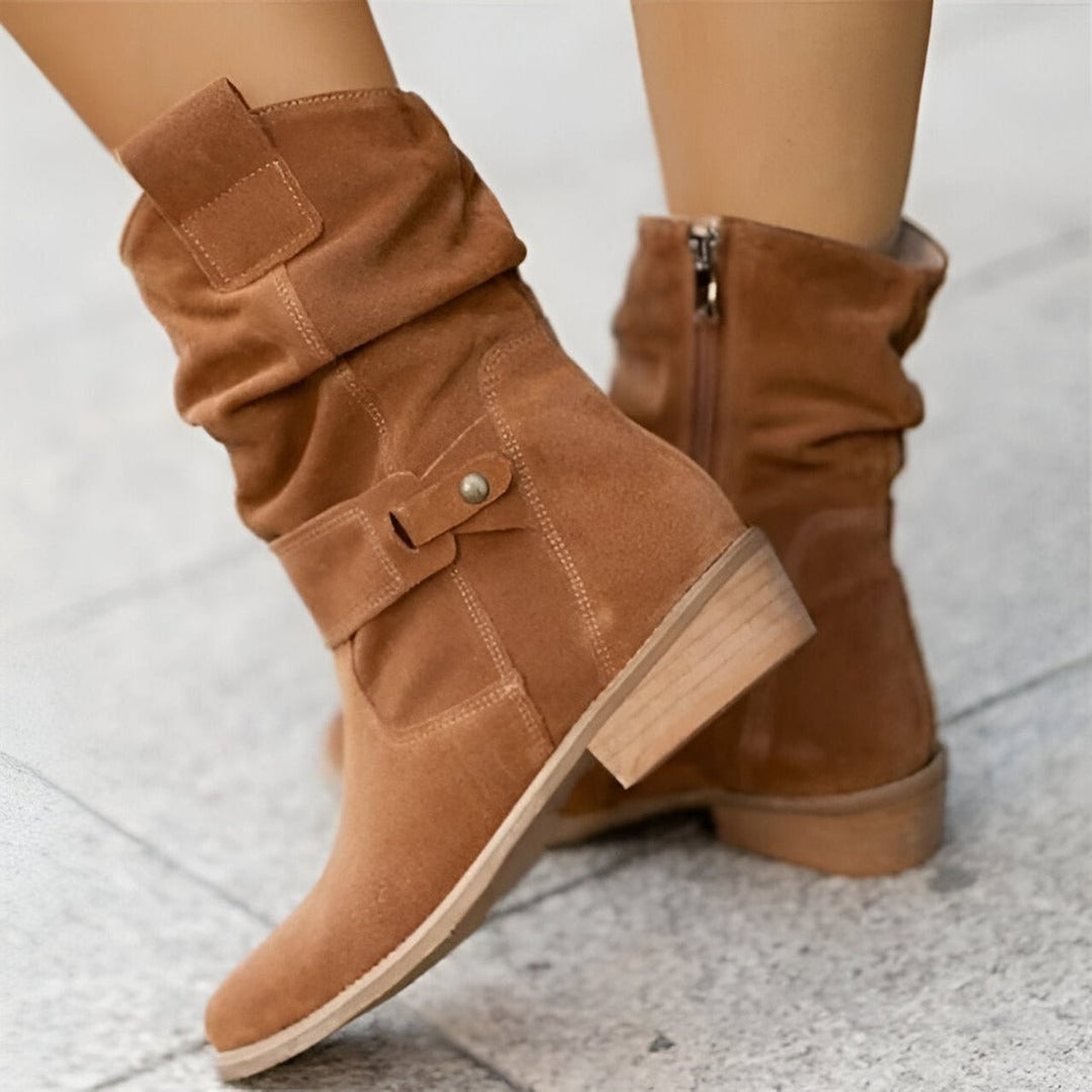 Dames Slouchy Knee High Boots Suède Instaplaarzen Blokhak - Bruin