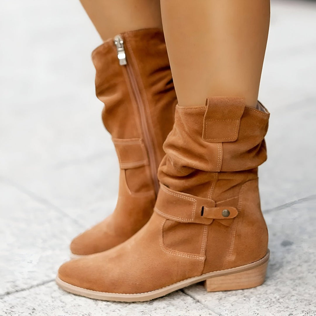 Dames Slouchy Knee High Boots Suède Instaplaarzen Blokhak