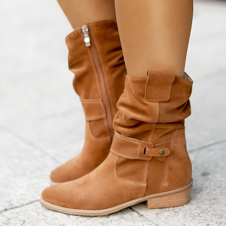 Dames Slouchy Knee High Boots Suède Instaplaarzen Blokhak