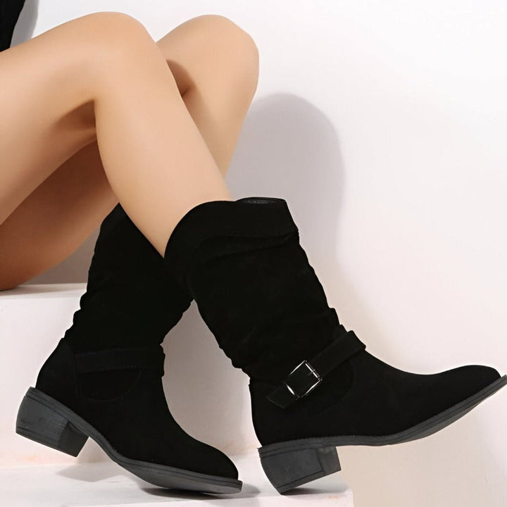 Dames Slouchy Knee High Boots Suède Instaplaarzen Blokhak