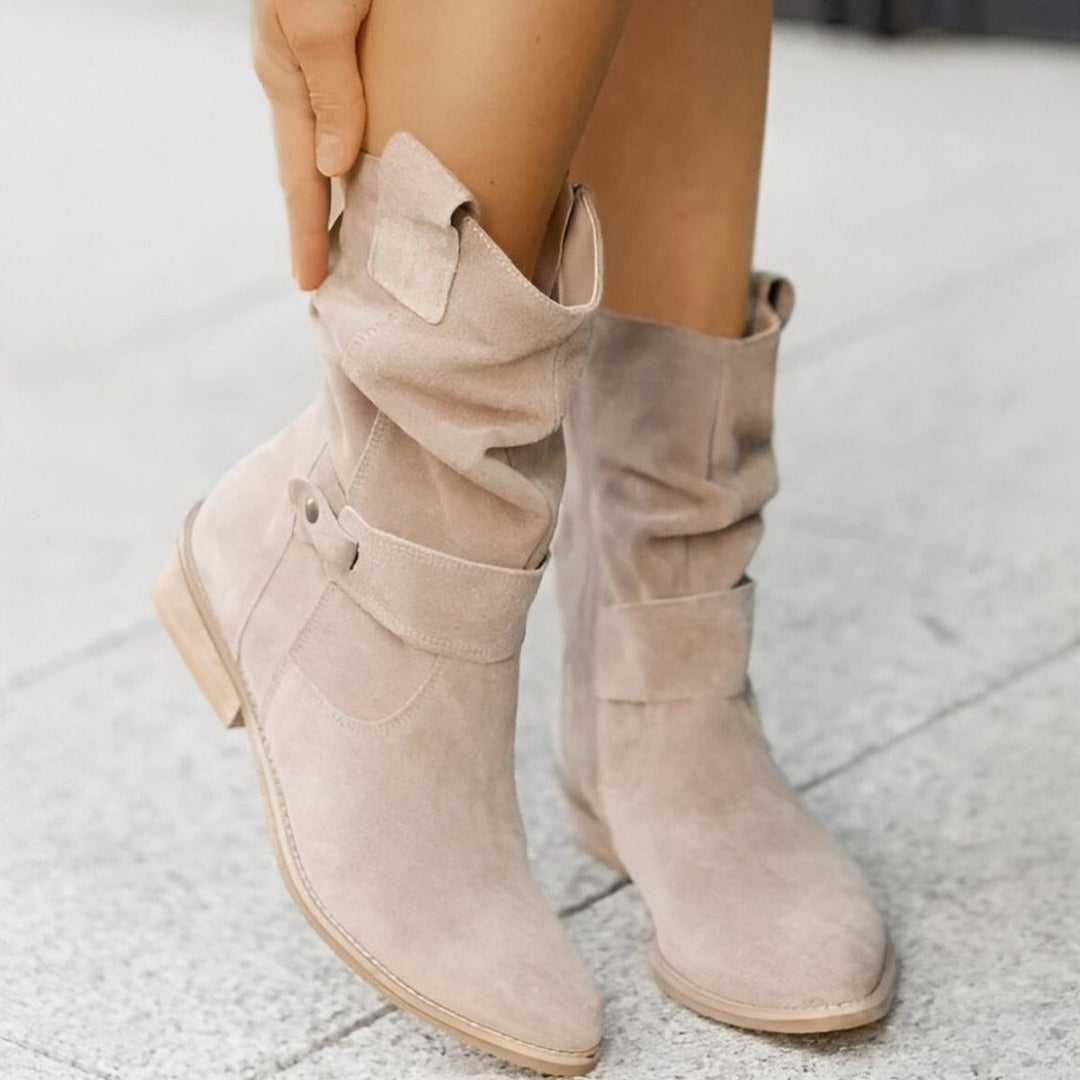 Dames Slouchy Knee High Boots Suède Instaplaarzen Blokhak