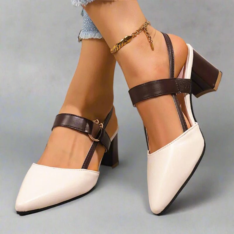 Dames Spitse T-Strap Blokhak Pumps