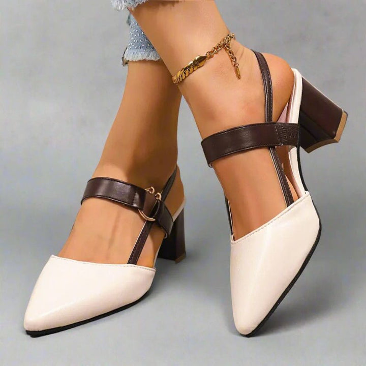 Dames Spitse T-Strap Blokhak Pumps