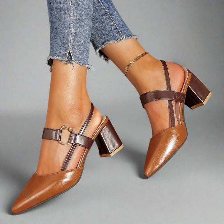 Dames Spitse T-Strap Blokhak Pumps