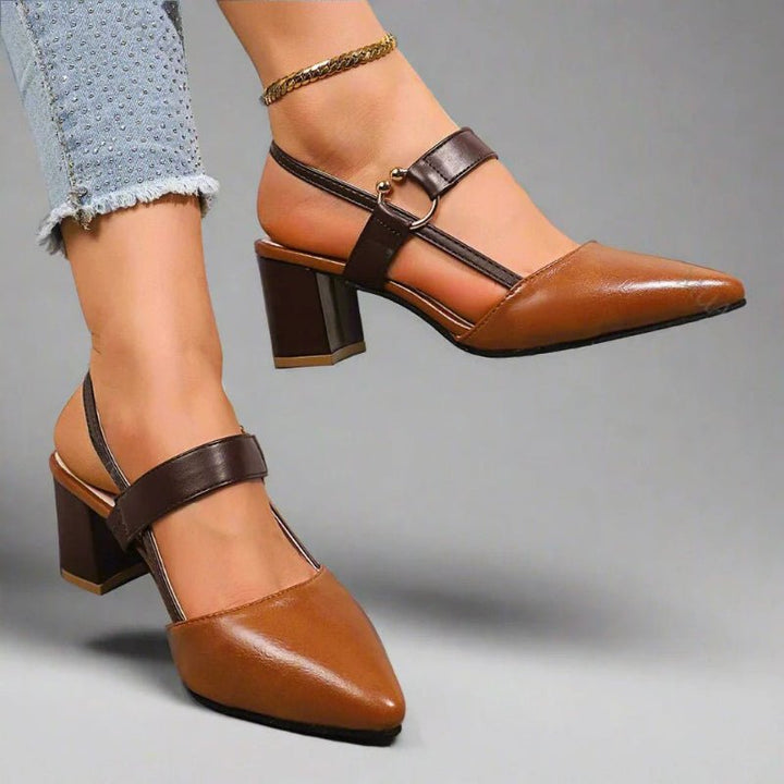 Dames Spitse T-Strap Blokhak Pumps