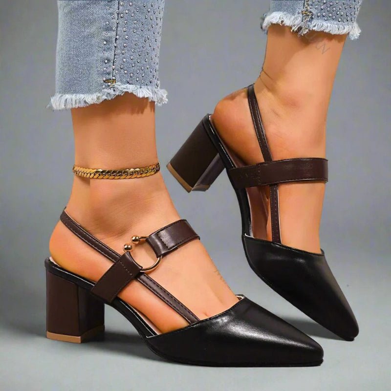 Dames Spitse T-Strap Blokhak Pumps