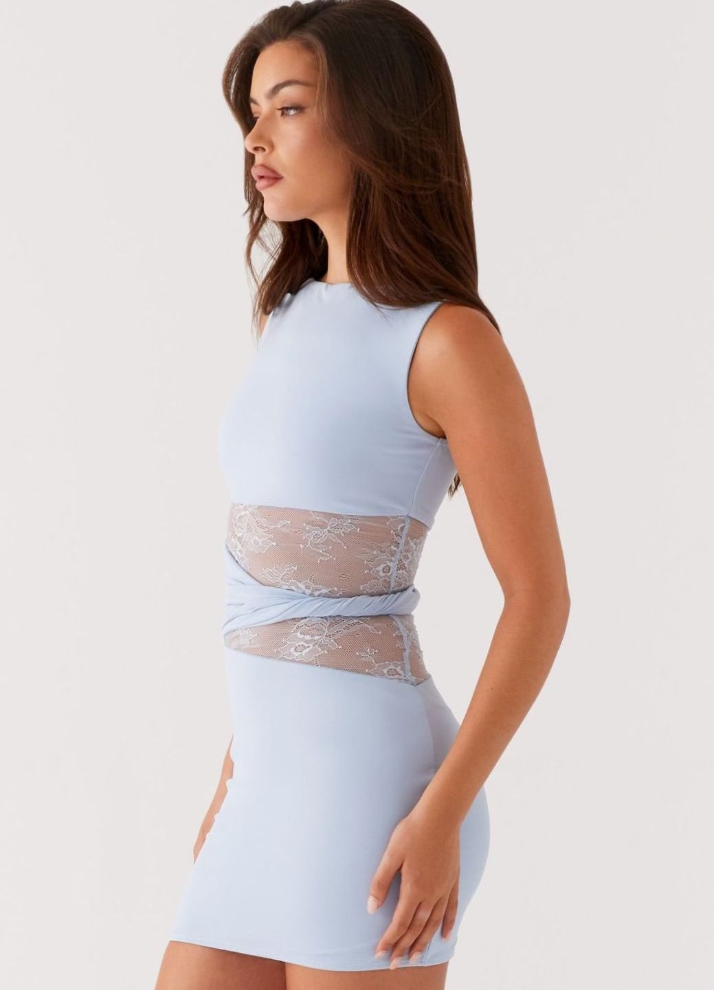 Dames Strakke Mouwloze Kanten Taille Feestjurk Mini