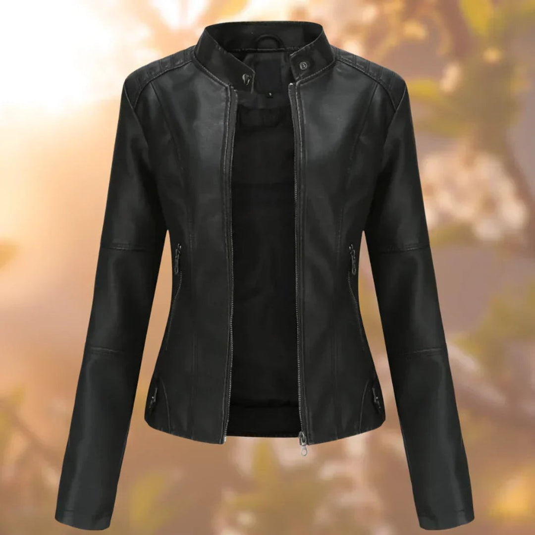 Dames Strakke Ritssluiting Motorstijl Leather Jacket - Zwart