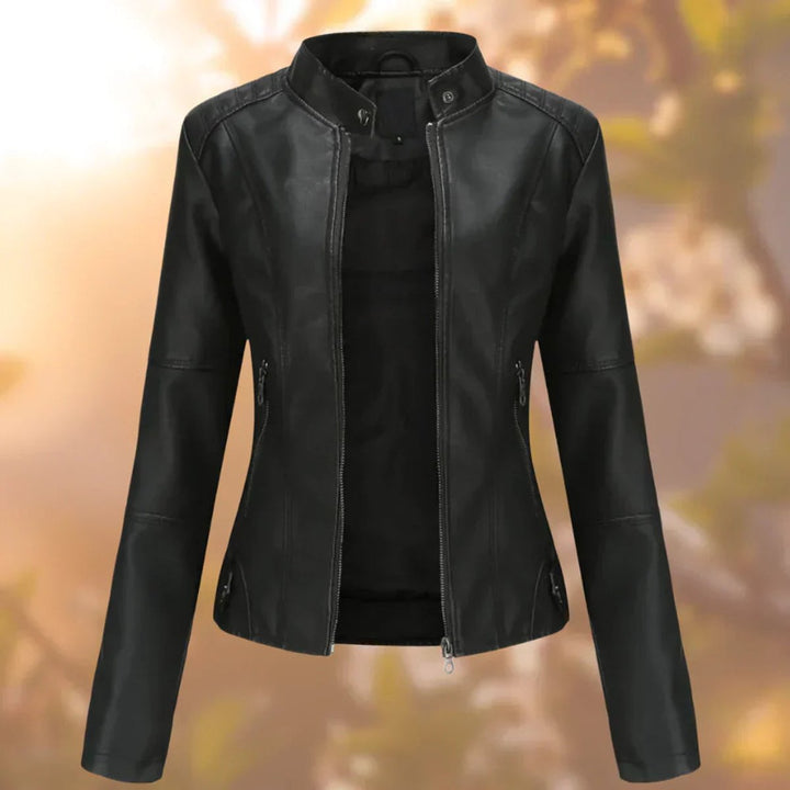 Dames Strakke Ritssluiting Motorstijl Leather Jacket - Zwart