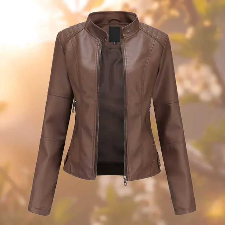 Dames Strakke Ritssluiting Motorstijl Leather Jacket - Donkerbruin