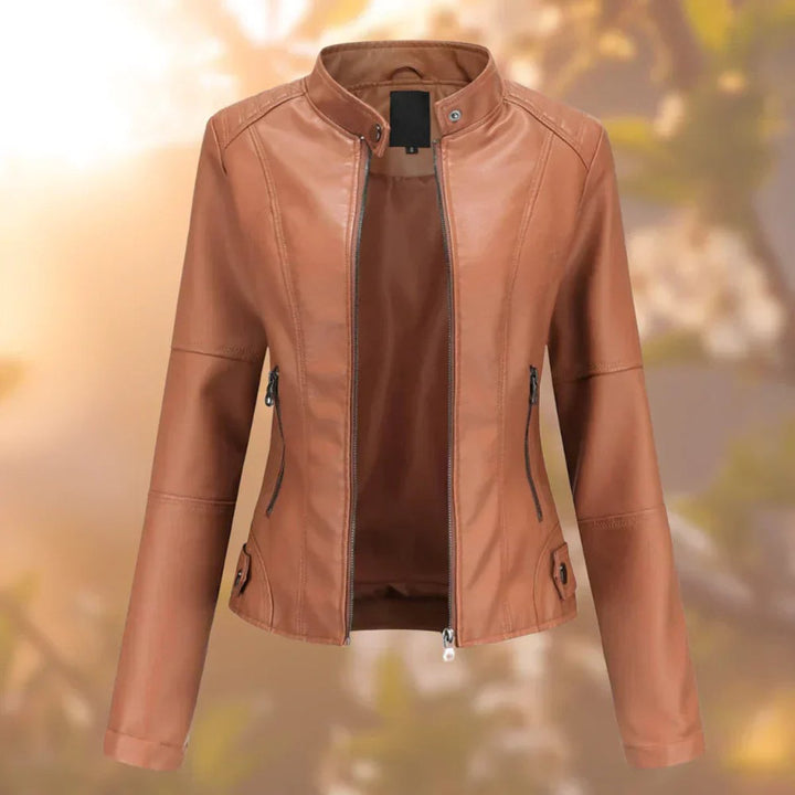 Dames Strakke Ritssluiting Motorstijl Leather Jacket - Bruin