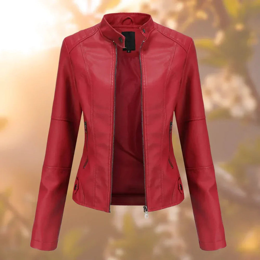 Dames Strakke Ritssluiting Motorstijl Leather Jacket - Rood