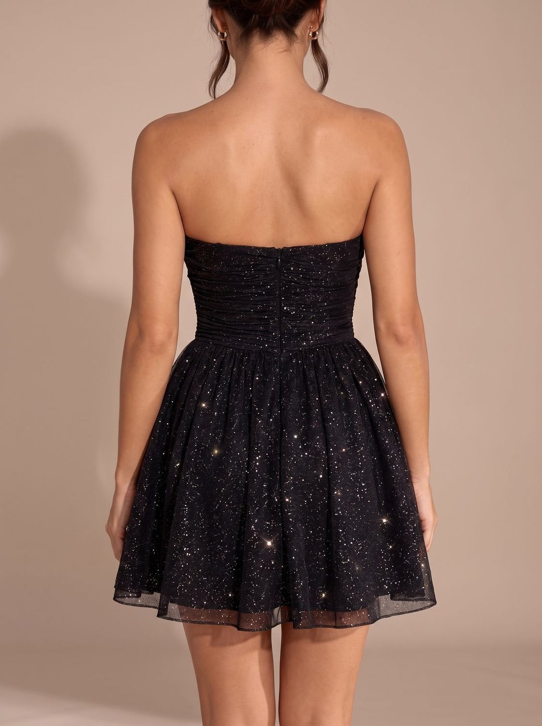 Dames Strapless Corset Pailletten Mini-jurk met Glitter