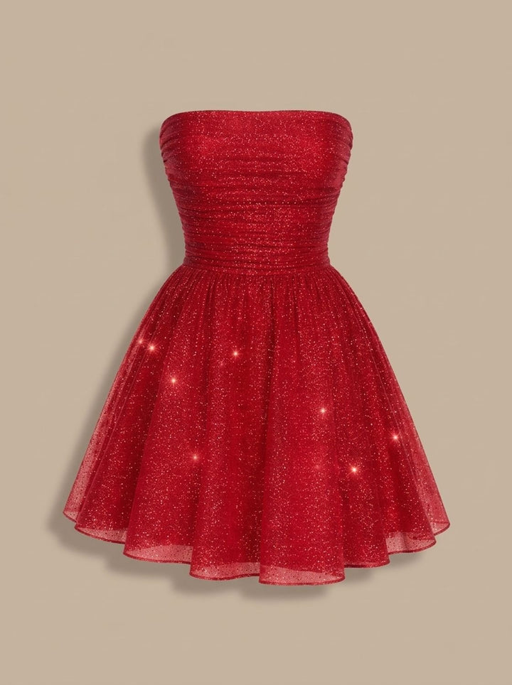 Dames Strapless Corset Pailletten Mini-jurk met Glitter - Rood