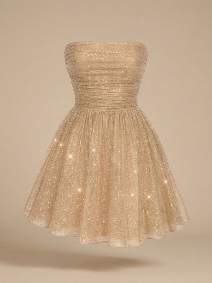 Dames Strapless Corset Pailletten Mini-jurk met Glitter - Goud