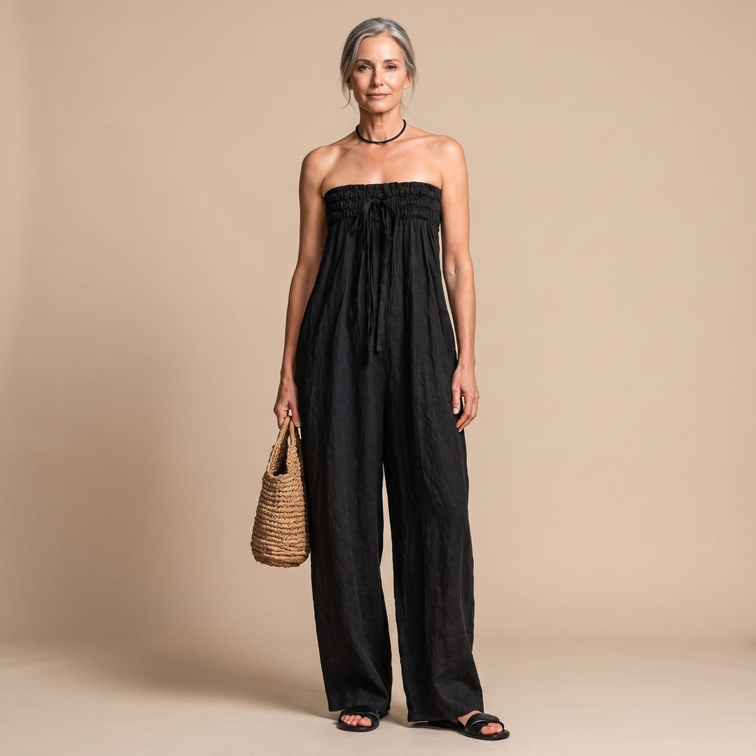 Dames Strapless Jumpsuit met Strikdetail en Wijde Pijpen
