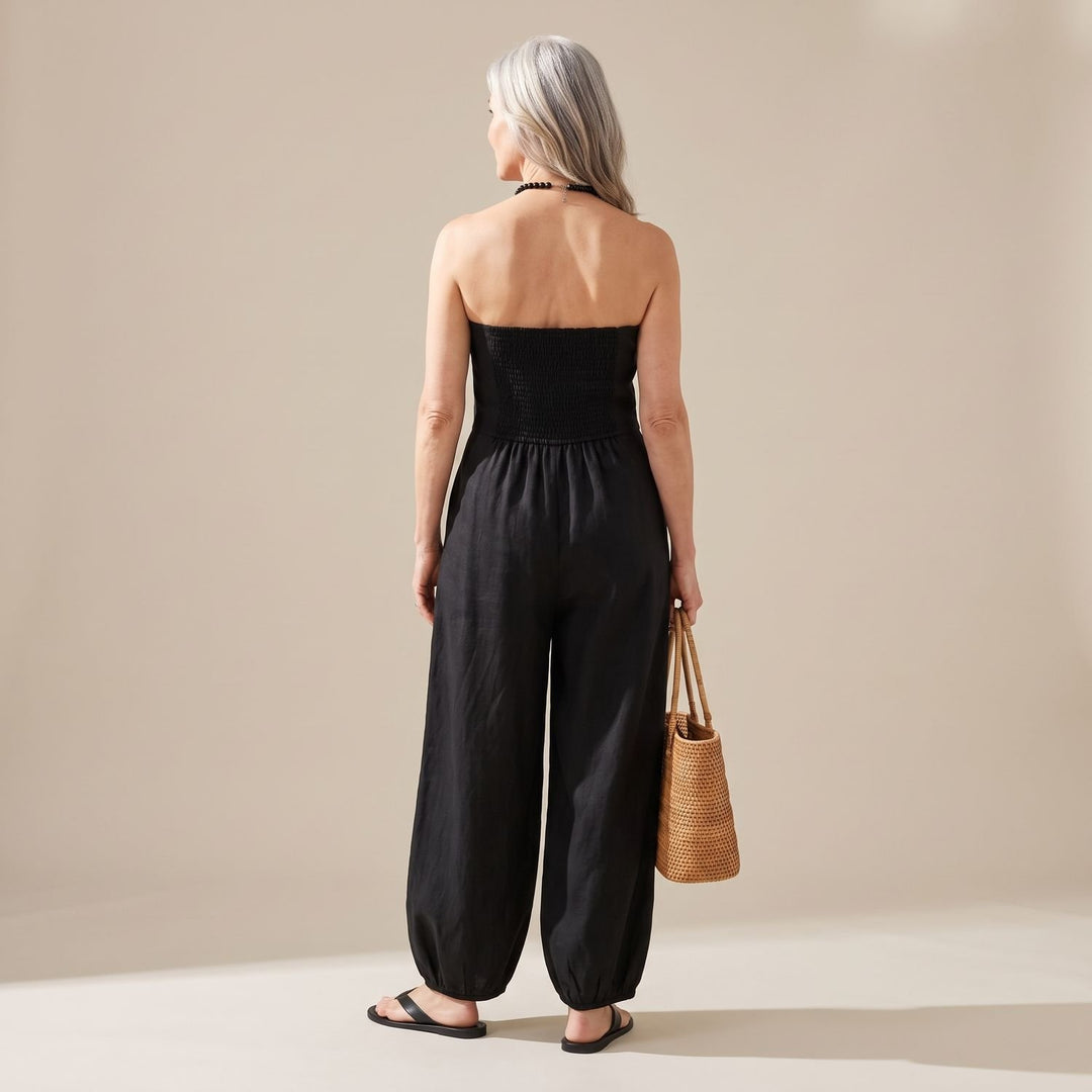 Dames Strapless Jumpsuit met Strikdetail en Wijde Pijpen