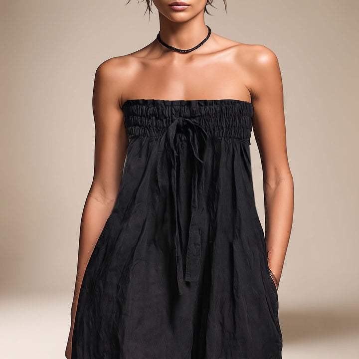 Dames Strapless Jumpsuit met Strikdetail en Wijde Pijpen