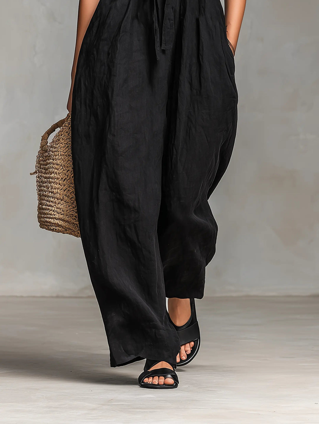 Dames Strapless Linnen Wide-Leg Jumpsuit
