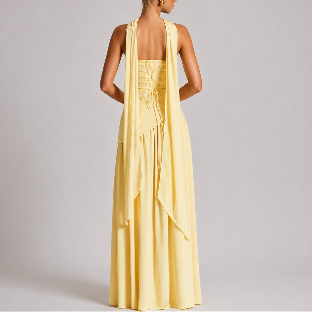Dames Strapless Maxi Jurk Sjaal Rugdecolleté Bruiloft Gast