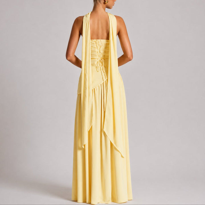Dames Strapless Maxi Jurk Sjaal Rugdecolleté Bruiloft Gast