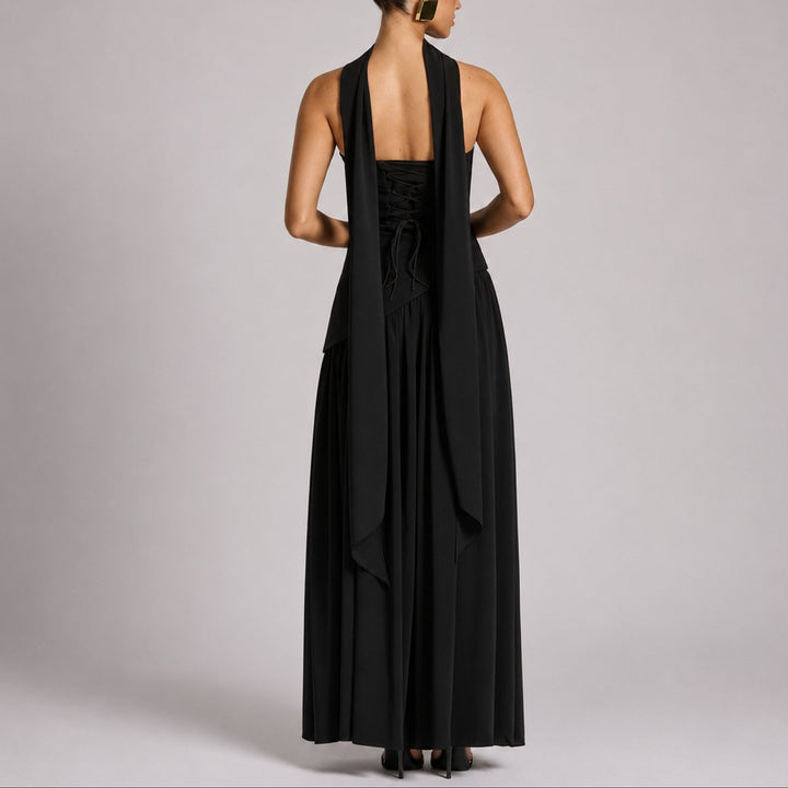 Dames Strapless Maxi Jurk Sjaal Rugdecolleté Bruiloft Gast