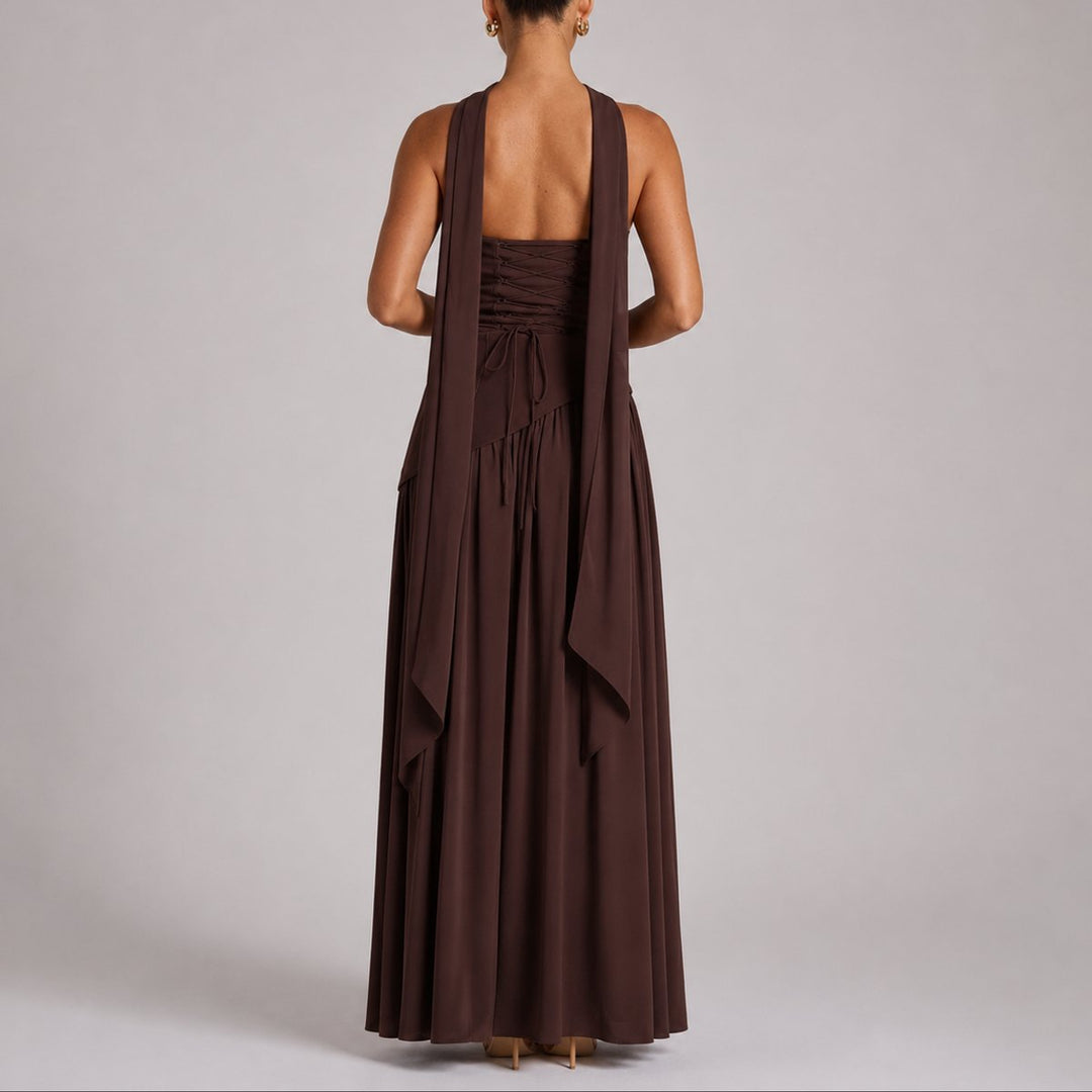 Dames Strapless Maxi Jurk Sjaal Rugdecolleté Bruiloft Gast