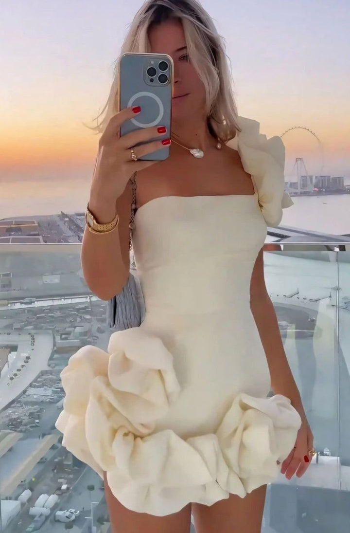 Dames Strapless Mini Cocktailjurk Driedimensionale Bloemenrok