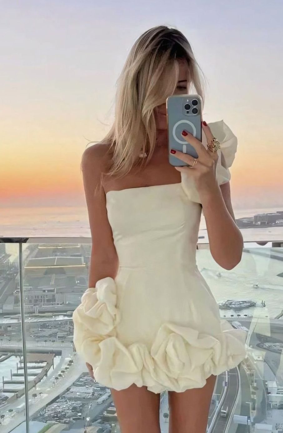 Dames Strapless Mini Cocktailjurk Driedimensionale Bloemenrok