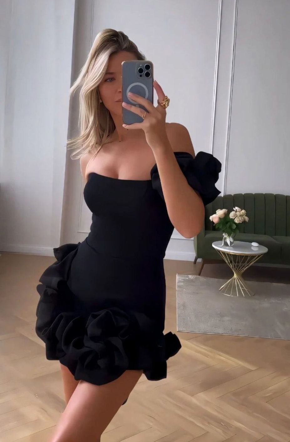 Dames Strapless Mini Cocktailjurk Driedimensionale Bloemenrok