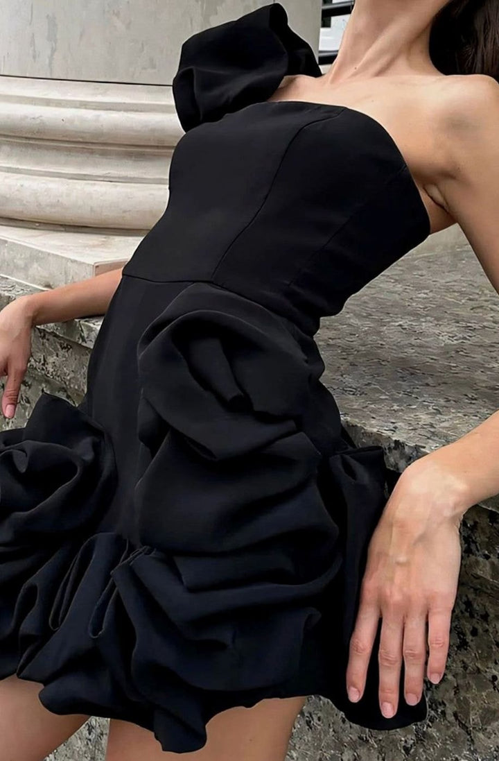 Dames Strapless Mini Cocktailjurk Driedimensionale Bloemenrok