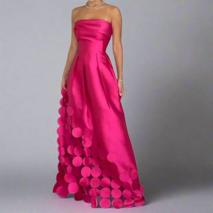 Dames Strapless Satijnen Maxi-jurk Decoratieve Cirkelrand - Pink