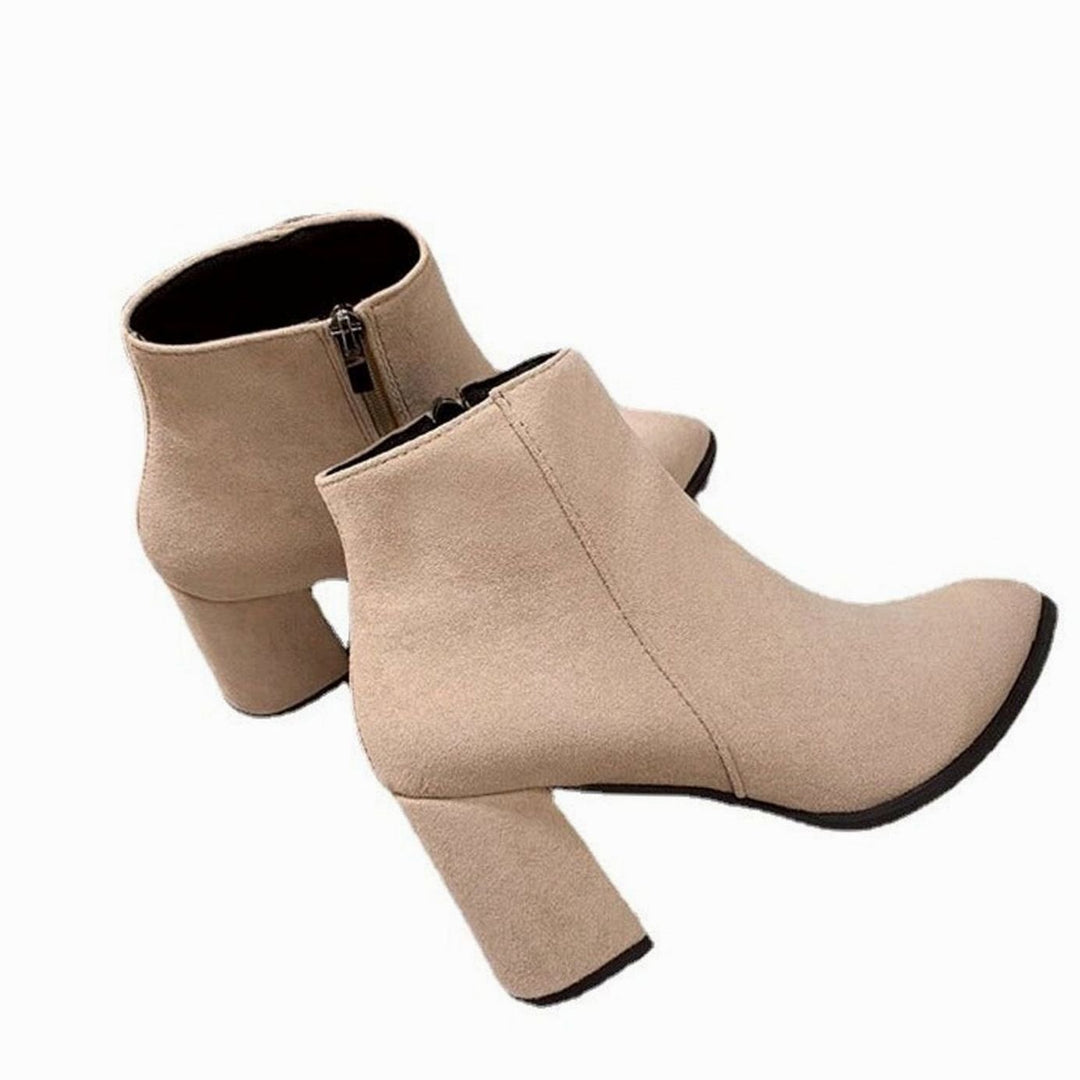 Dames Suède Ankle Boots Blokhak Rits Puntneus