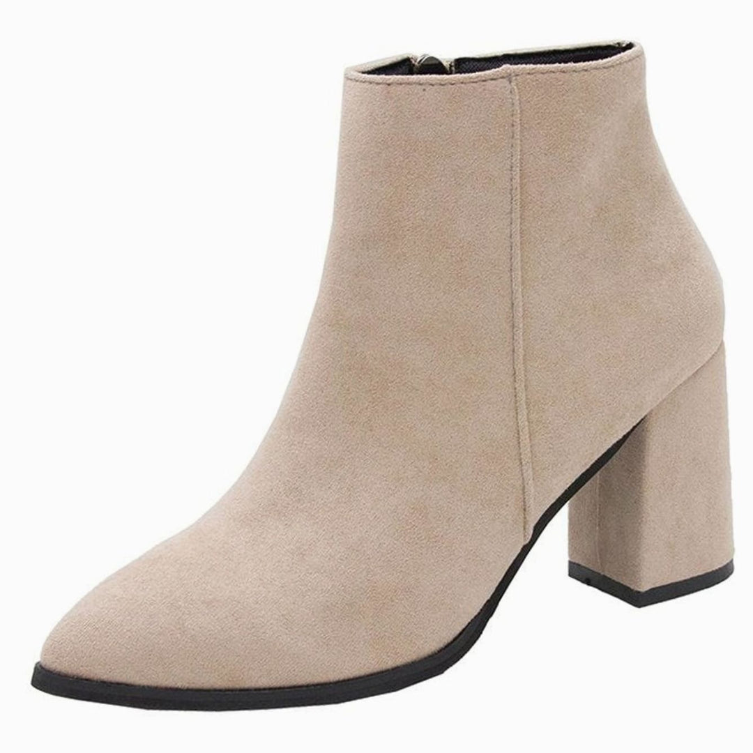 Dames Suède Ankle Boots Blokhak Rits Puntneus - Abrikoos