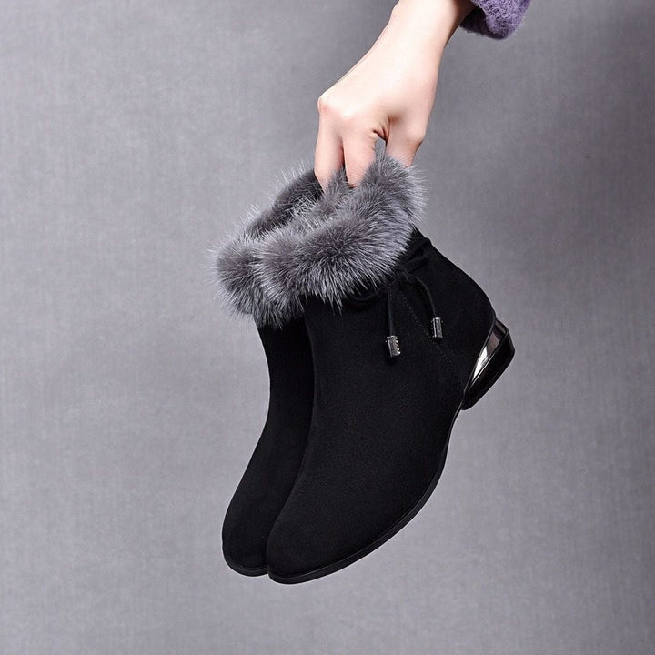 Dames Suède Ankle Boots Bontrand Blokhak Winterlaarzen