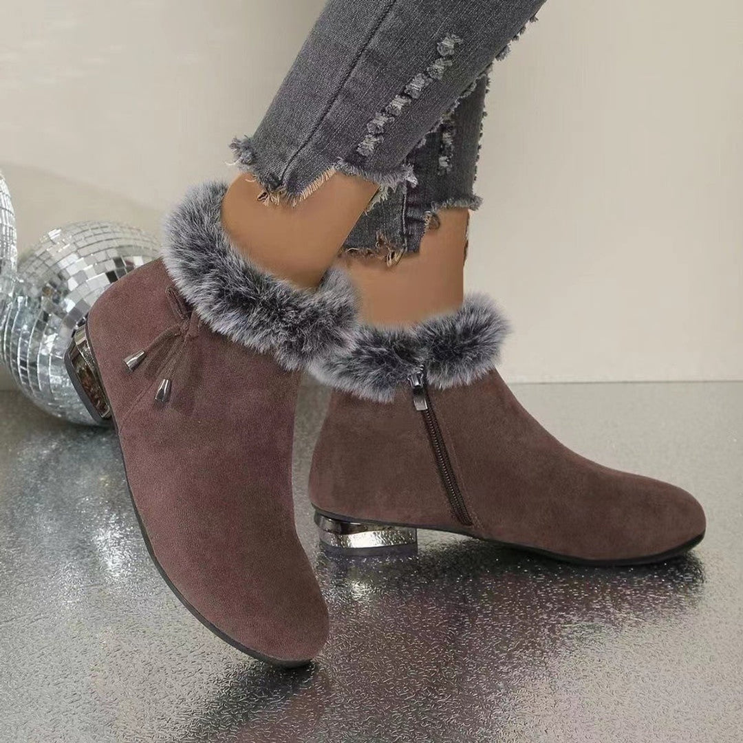 Dames Suède Ankle Boots Bontrand Blokhak Winterlaarzen