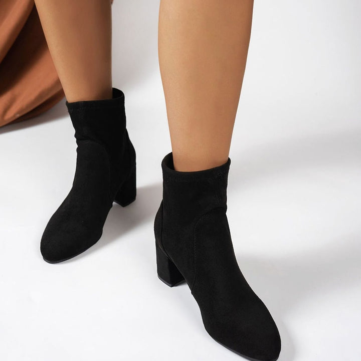 Dames Suède Ankle Boots met Blokhak en Gevoerde Binnenzool - Zwart
