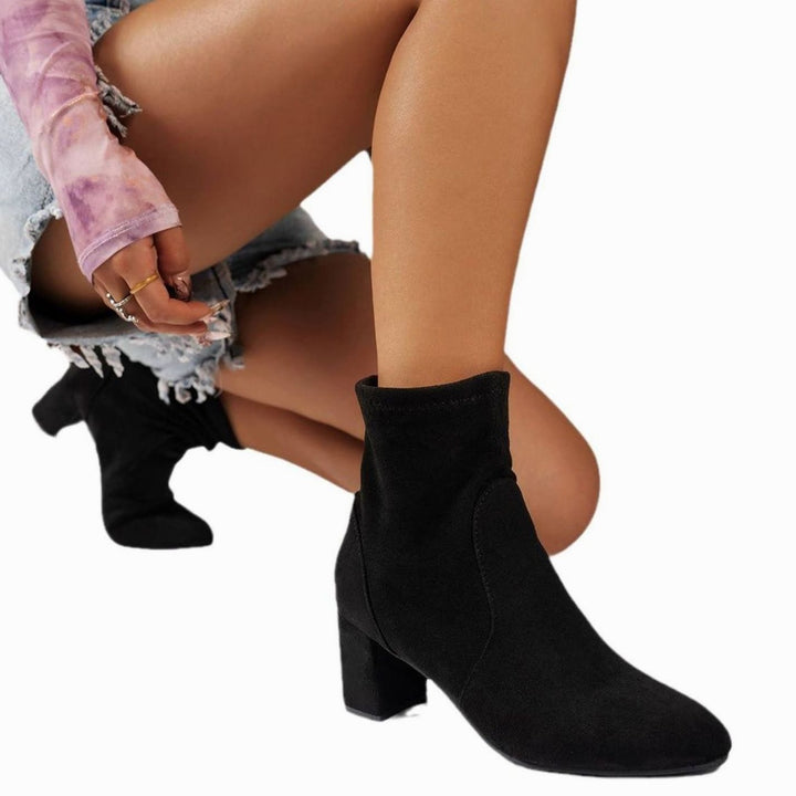 Dames Suède Ankle Boots met Blokhak en Gevoerde Binnenzool