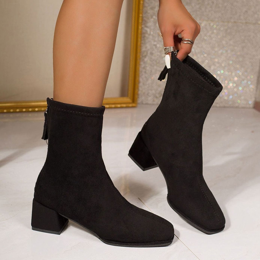 Dames Suède Ankle Boots met Blokhak en Rits