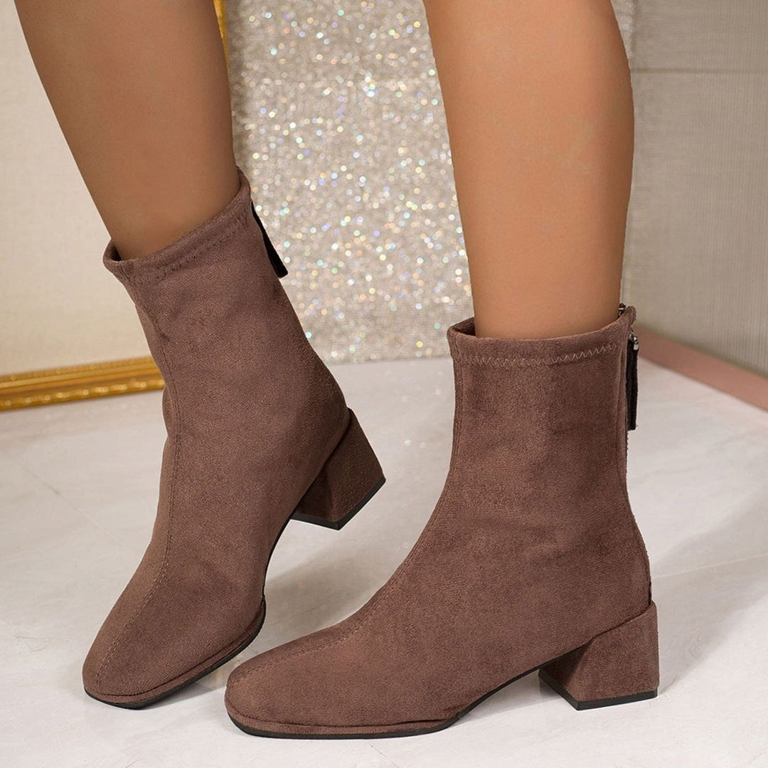 Dames Suède Ankle Boots met Blokhak en Rits