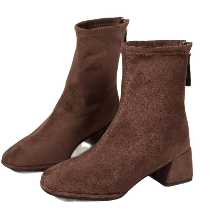 Dames Suède Ankle Boots met Blokhak en Rits