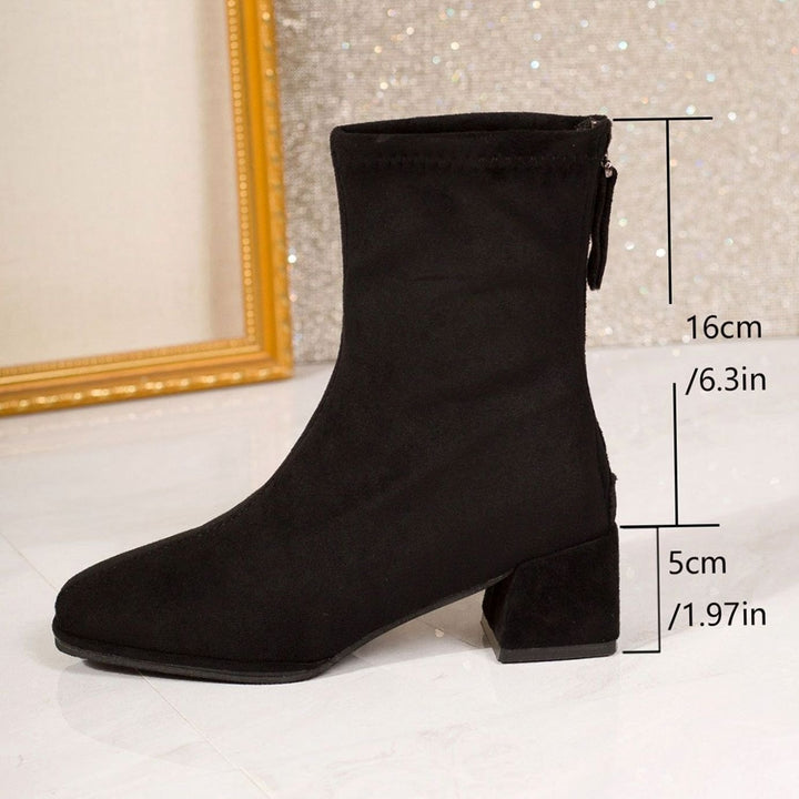 Dames Suède Ankle Boots met Blokhak en Rits - Zwart